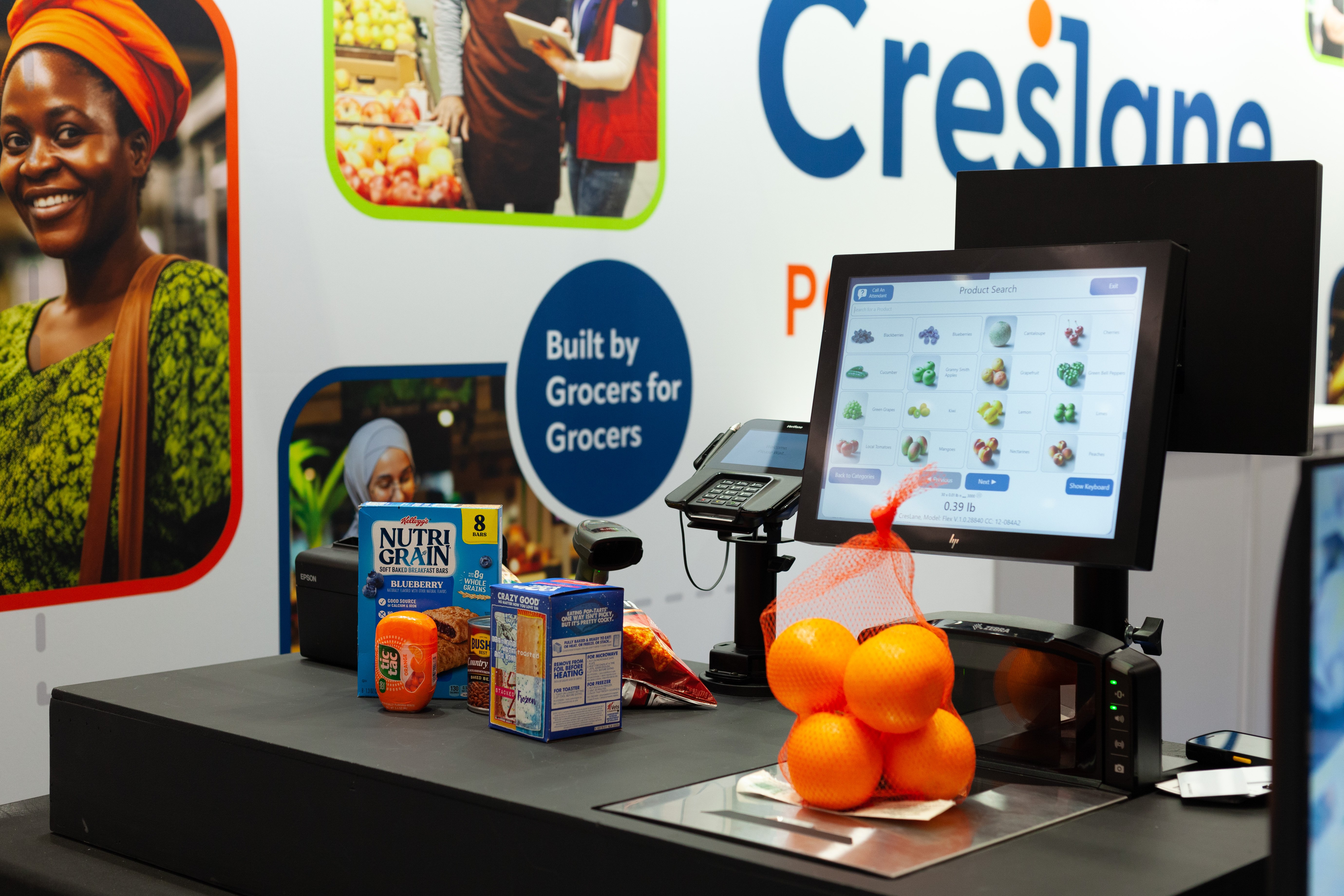Image of CresLane Retail Solutions booth at The National Grocer Association Show 2024 with the new Flex Solution